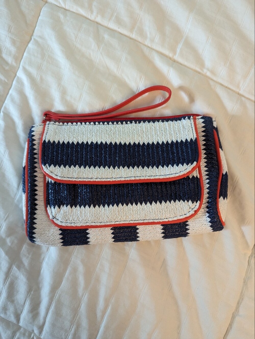 Vera Bradley Navy and White Striped Wristlet with Red Trim